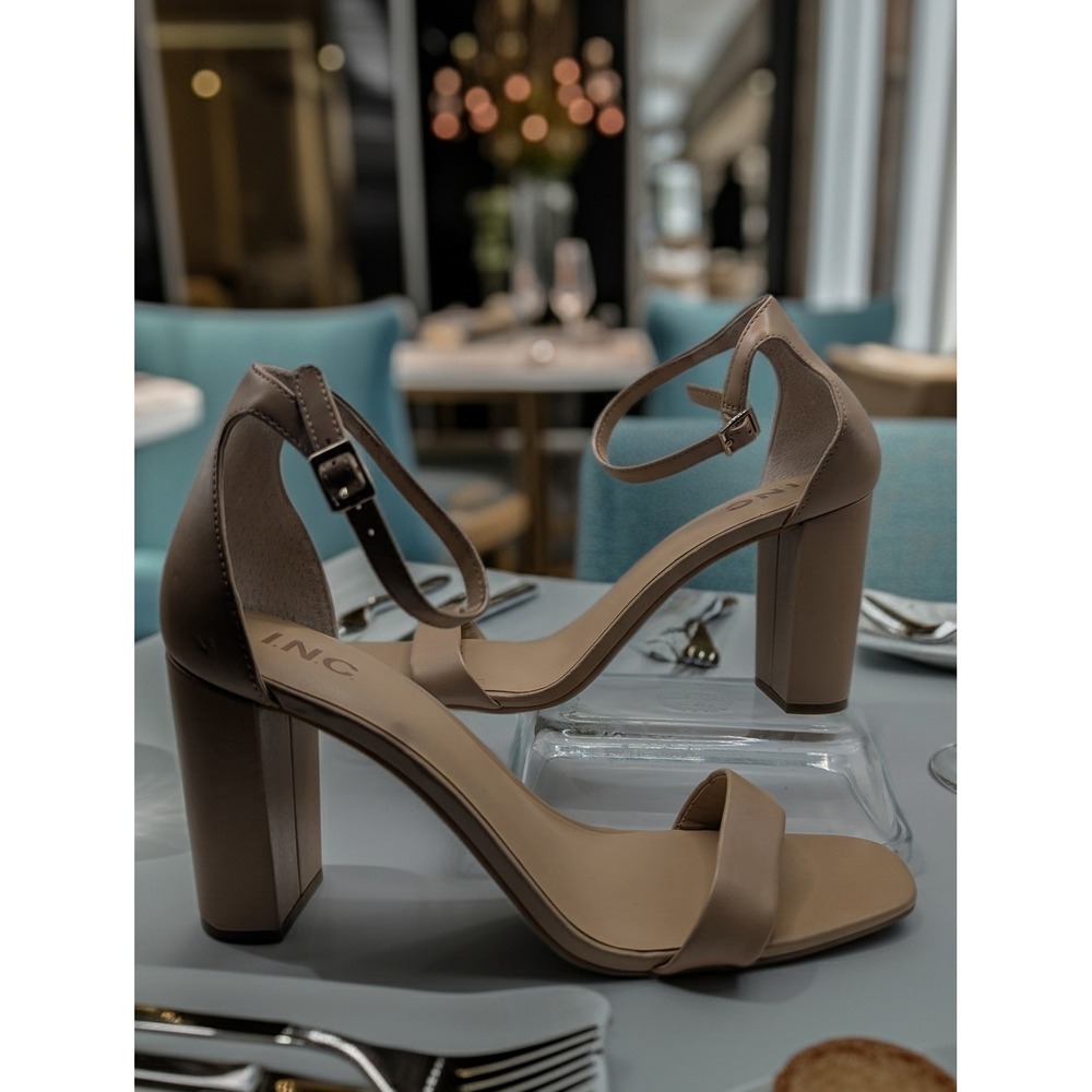 INC International women's size 11M block heel sandals versatile tan color.